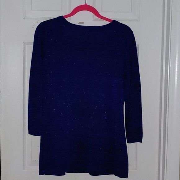 Cable &  Gauge blue metallic light sweater Sz L NWT - Picture 6 of 6